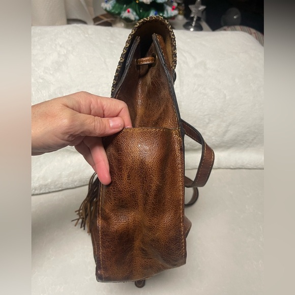EUC Patricia Nash Jovanna Distressed Cognac Italian Leather Tassel Backpack - Picture 5 of 14